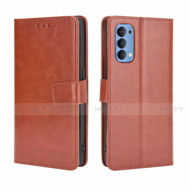 Funda de Cuero Cartera con Soporte Carcasa para Oppo Reno4 4G Marron