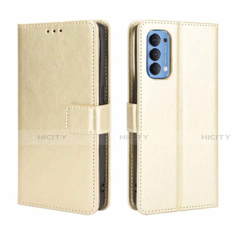 Funda de Cuero Cartera con Soporte Carcasa para Oppo Reno4 4G Oro