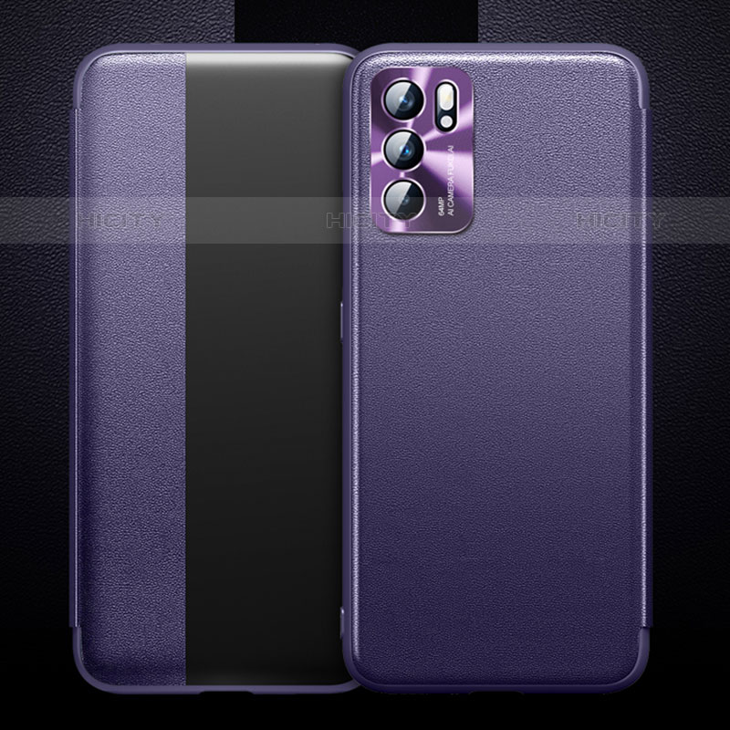 Funda de Cuero Cartera con Soporte Carcasa para Oppo Reno6 5G Morado