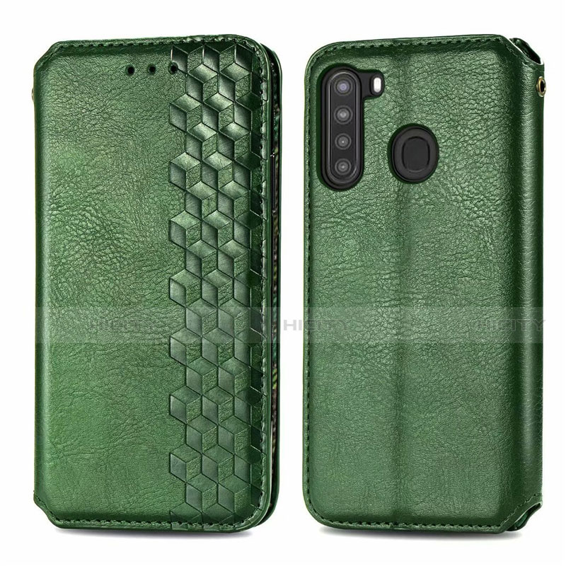 Funda de Cuero Cartera con Soporte Carcasa para Samsung Galaxy A21 Verde