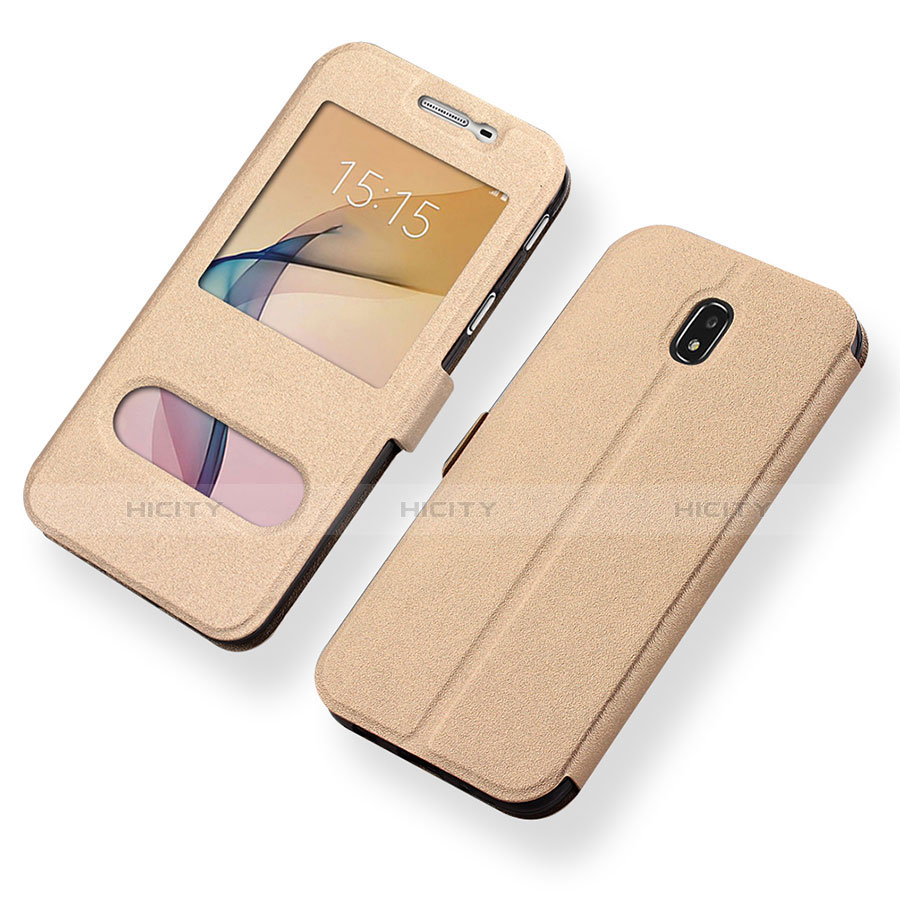 Funda de Cuero Cartera con Soporte Carcasa para Samsung Galaxy J5 (2017) Duos J530F Oro