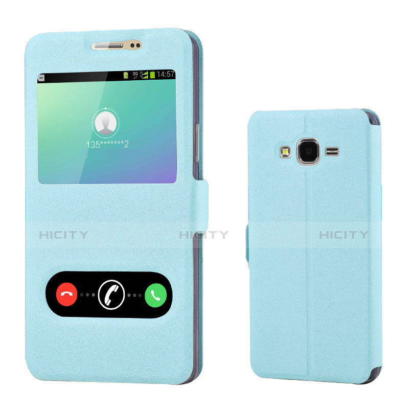 Funda de Cuero Cartera con Soporte Carcasa para Samsung Galaxy On7 G600FY Azul Cielo