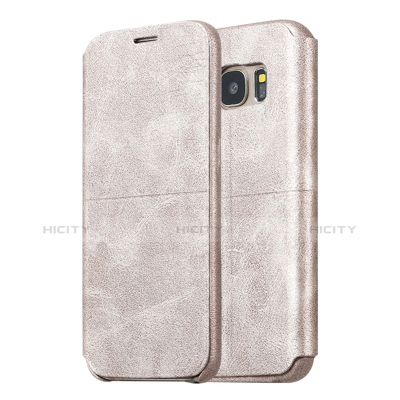 Funda de Cuero Cartera con Soporte Carcasa para Samsung Galaxy S7 Edge G935F Oro