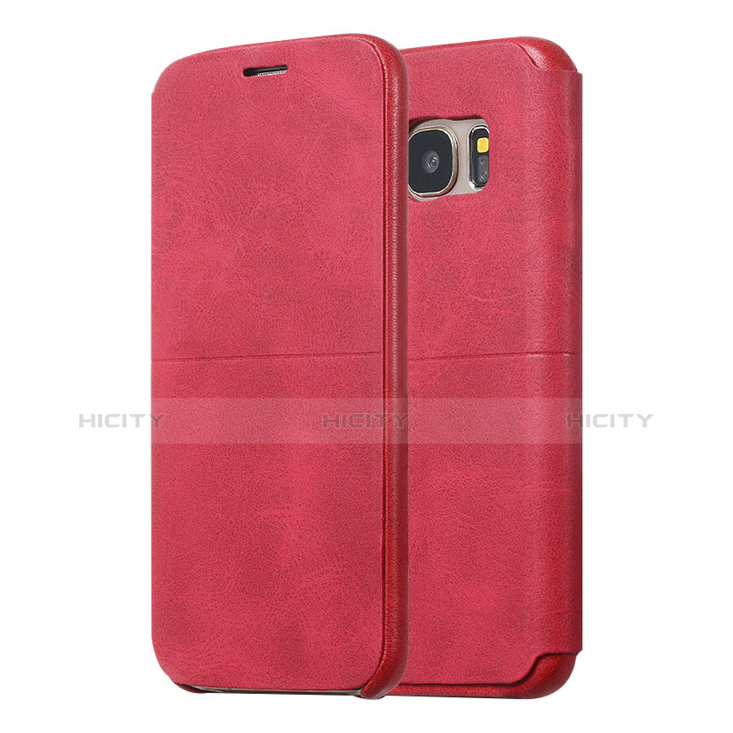 Funda de Cuero Cartera con Soporte Carcasa para Samsung Galaxy S7 Edge G935F Rojo