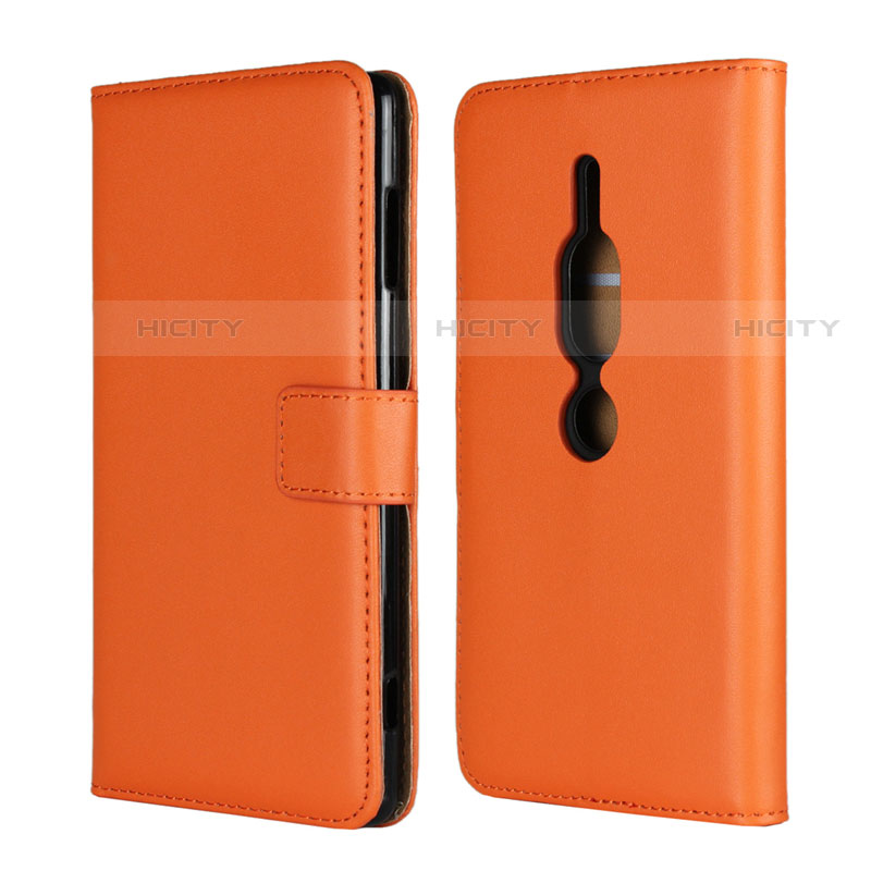 Funda de Cuero Cartera con Soporte Carcasa para Sony Xperia XZ2 Premium Naranja