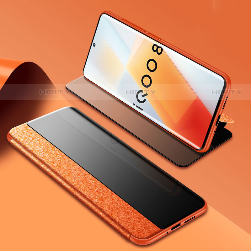 Funda de Cuero Cartera con Soporte Carcasa para Vivo iQOO 8 Pro 5G Naranja