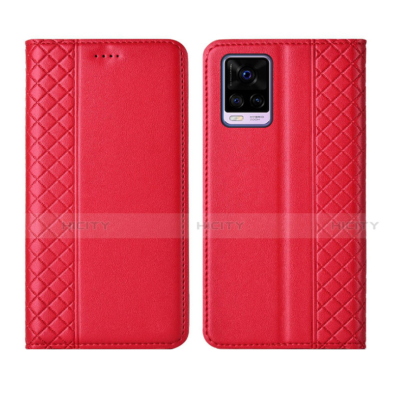 Funda de Cuero Cartera con Soporte Carcasa para Vivo V20 Pro 5G Rojo