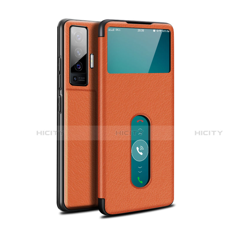 Funda de Cuero Cartera con Soporte Carcasa para Vivo X50 5G Naranja