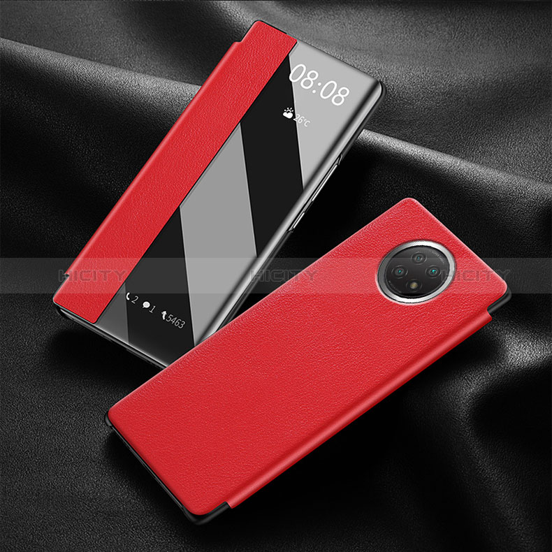 Funda de Cuero Cartera con Soporte Carcasa para Xiaomi Redmi Note 9 5G Rojo