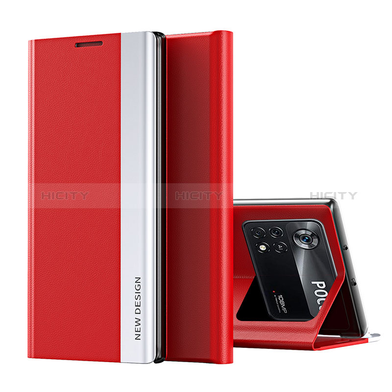 Funda de Cuero Cartera con Soporte Carcasa Q01H para Xiaomi Poco X4 Pro 5G Rojo