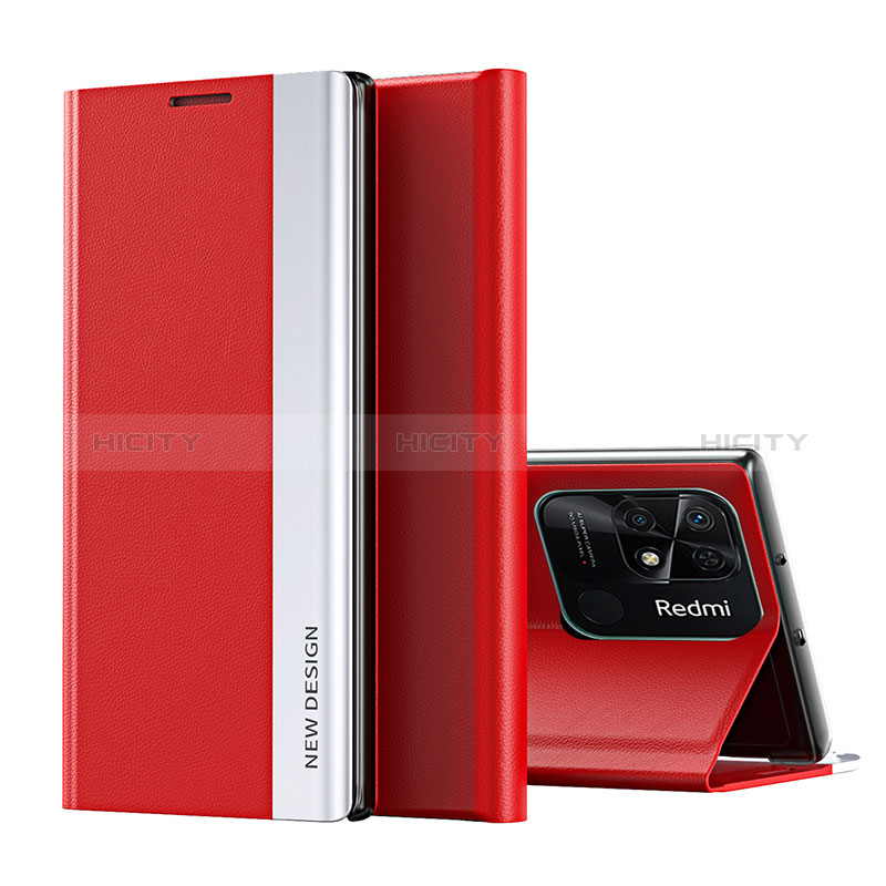 Funda de Cuero Cartera con Soporte Carcasa Q01H para Xiaomi Redmi 10 Power Rojo
