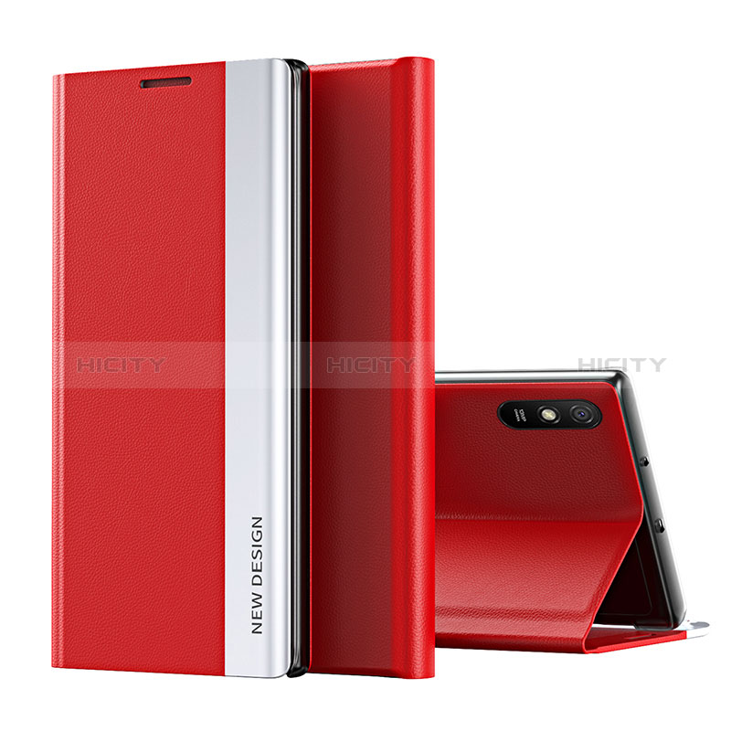 Funda de Cuero Cartera con Soporte Carcasa Q01H para Xiaomi Redmi 9A Rojo