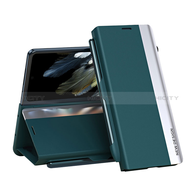 Funda de Cuero Cartera con Soporte Carcasa QH2 para Oppo Find N3 5G Verde