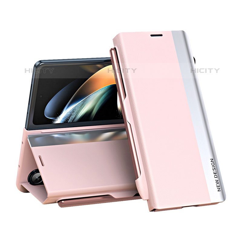 Funda de Cuero Cartera con Soporte Carcasa QH2 para Samsung Galaxy Z Fold5 5G Oro Rosa