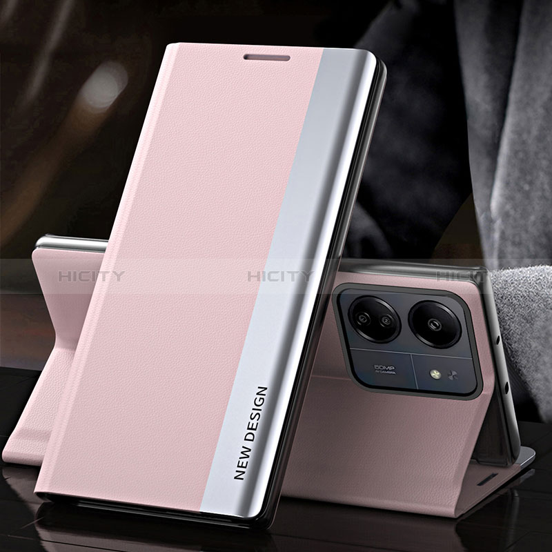 Funda de Cuero Cartera con Soporte Carcasa QH2 para Xiaomi Poco C65 Oro Rosa