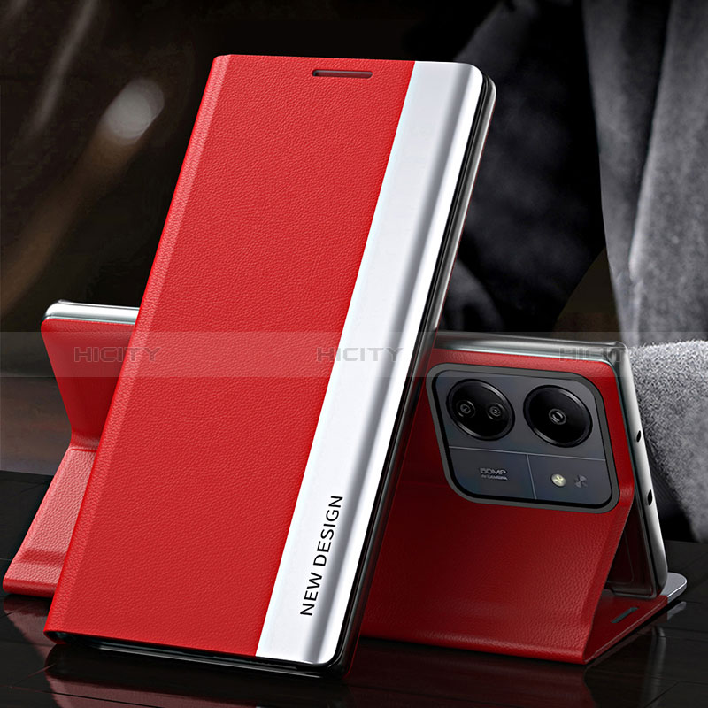 Funda de Cuero Cartera con Soporte Carcasa QH2 para Xiaomi Redmi 13C Rojo