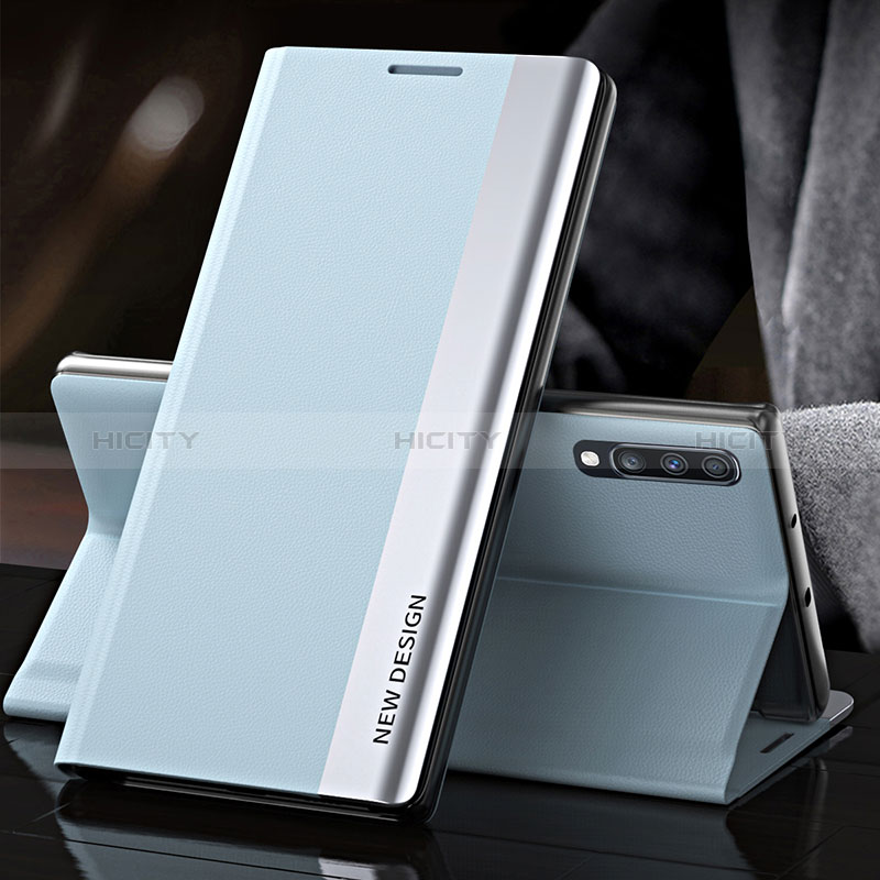 Funda de Cuero Cartera con Soporte Carcasa QH3 para Samsung Galaxy A70 Azul Claro