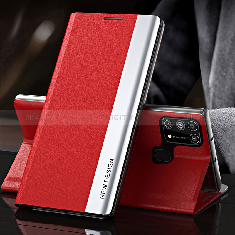 Funda de Cuero Cartera con Soporte Carcasa QH3 para Samsung Galaxy M31 Rojo