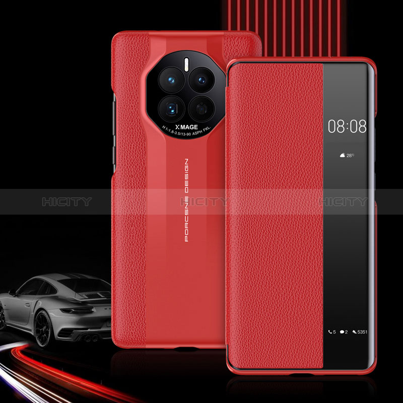 Funda de Cuero Cartera con Soporte Carcasa QK2 para Huawei Mate 50E Rojo