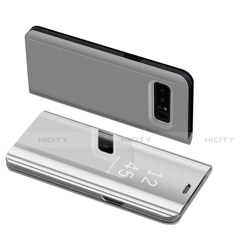 Funda de Cuero Cartera con Soporte Carcasa S01 para Samsung Galaxy Note 8 Duos N950F Plata