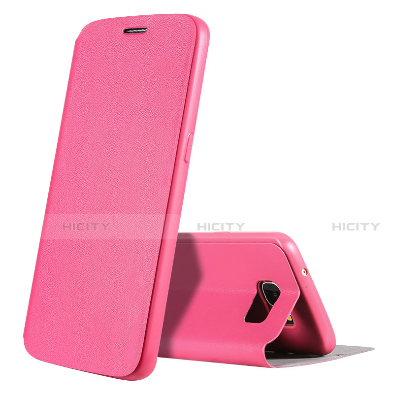 Funda de Cuero Cartera con Soporte Carcasa S01 para Samsung Galaxy S7 G930F G930FD Rosa Roja