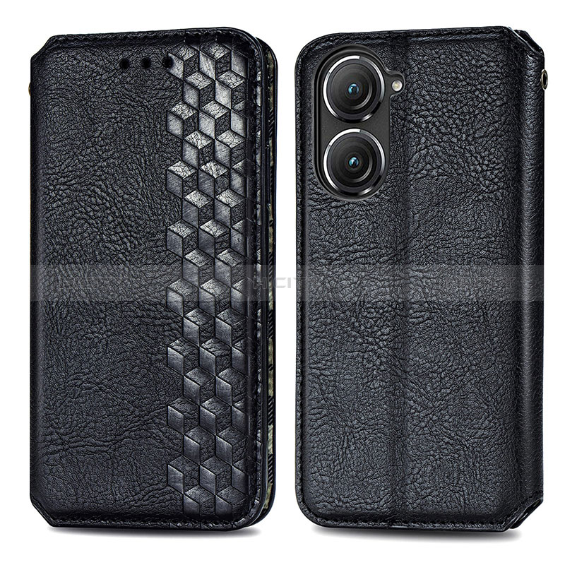 Funda de Cuero Cartera con Soporte Carcasa S01D para Asus Zenfone 9 Negro