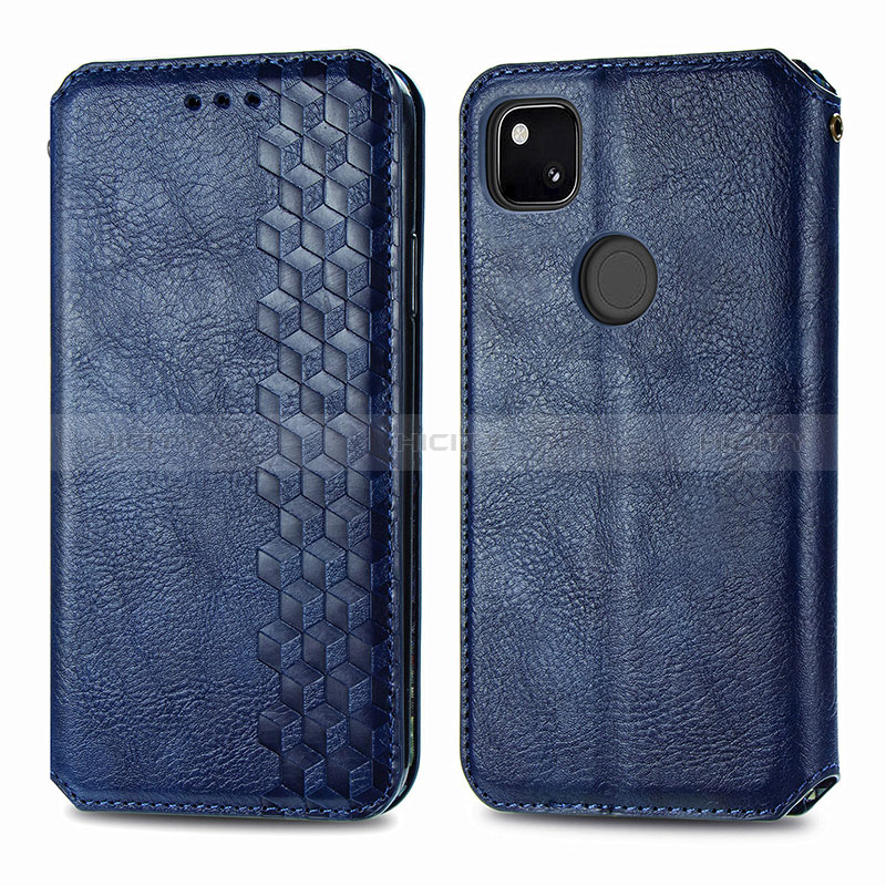 Funda de Cuero Cartera con Soporte Carcasa S01D para Google Pixel 4a Azul