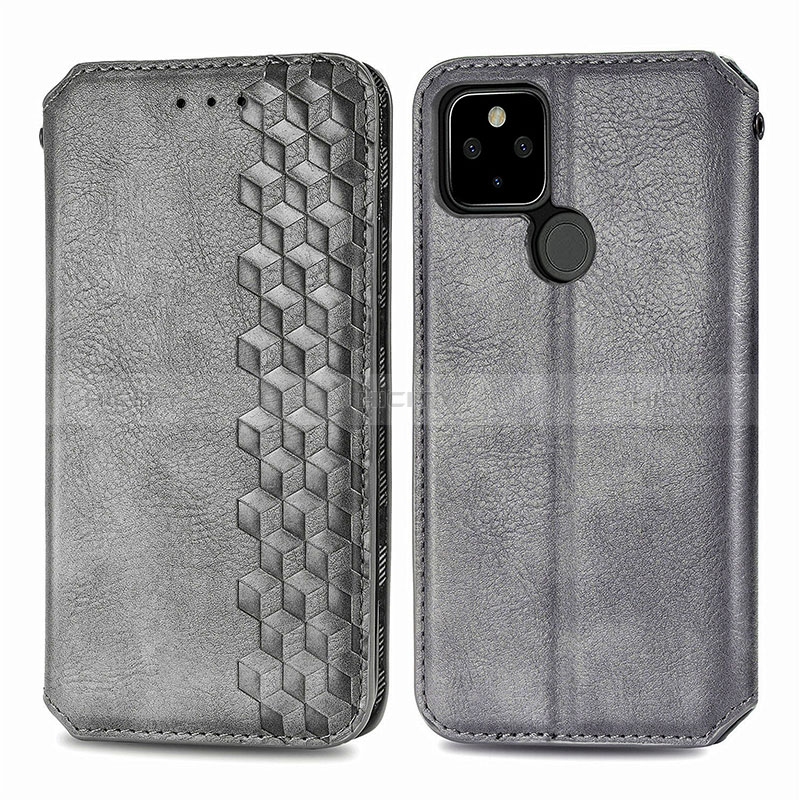 Funda de Cuero Cartera con Soporte Carcasa S01D para Google Pixel 5 XL 5G Gris