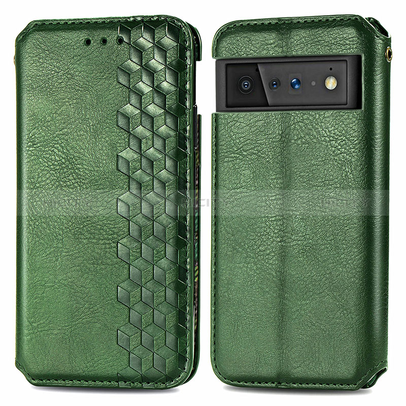 Funda de Cuero Cartera con Soporte Carcasa S01D para Google Pixel 6 Pro 5G Verde