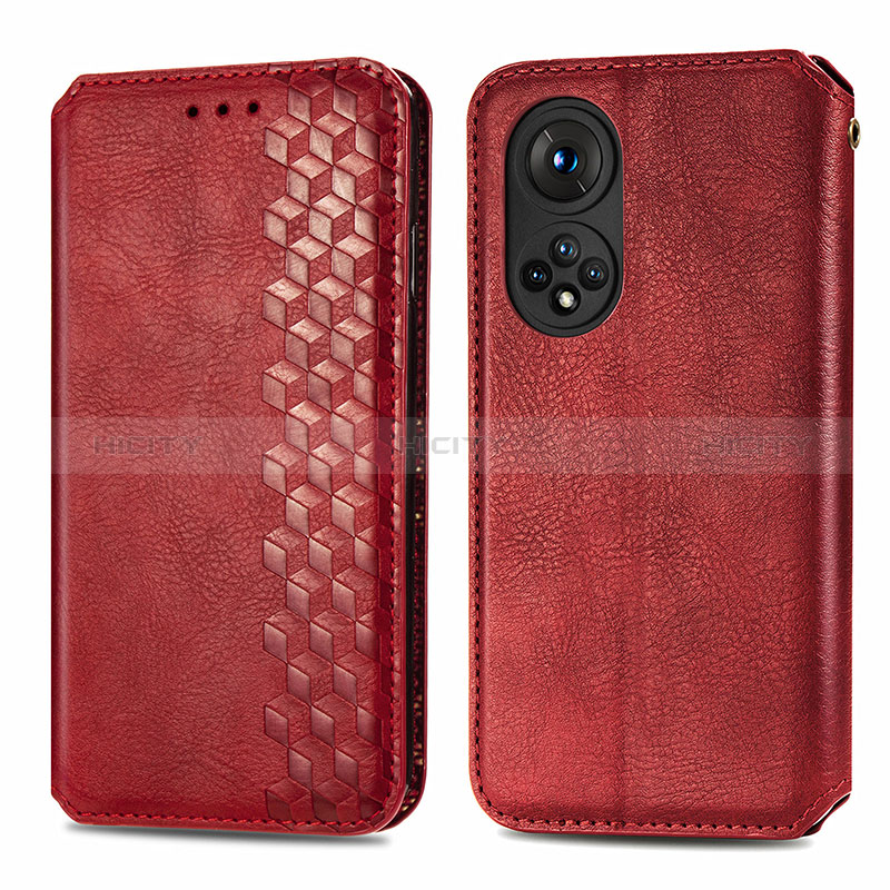 Funda de Cuero Cartera con Soporte Carcasa S01D para Huawei Honor 50 Pro 5G Rojo