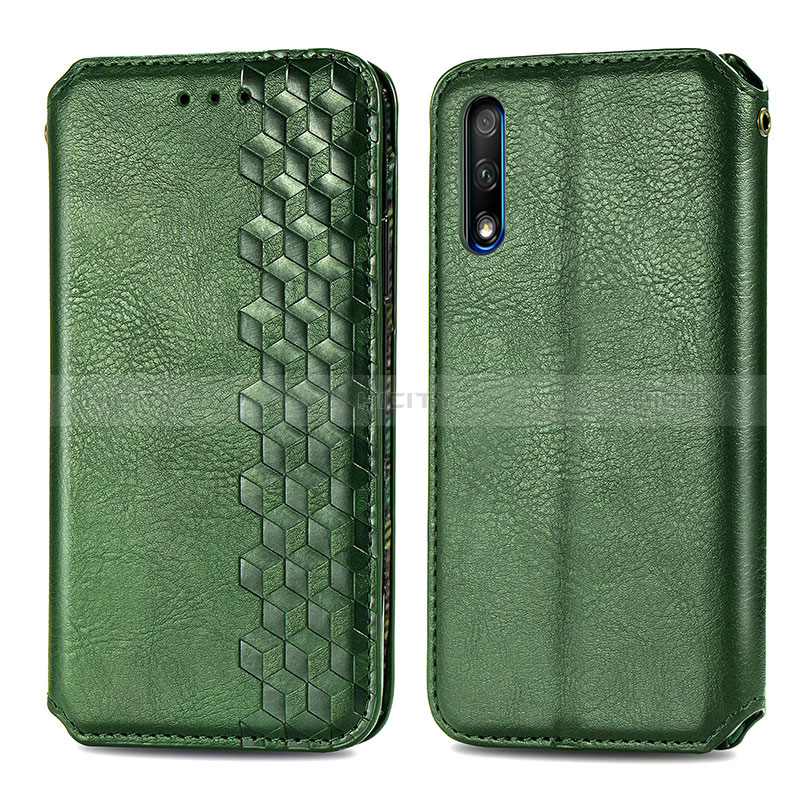 Funda de Cuero Cartera con Soporte Carcasa S01D para Huawei Honor 9X Verde