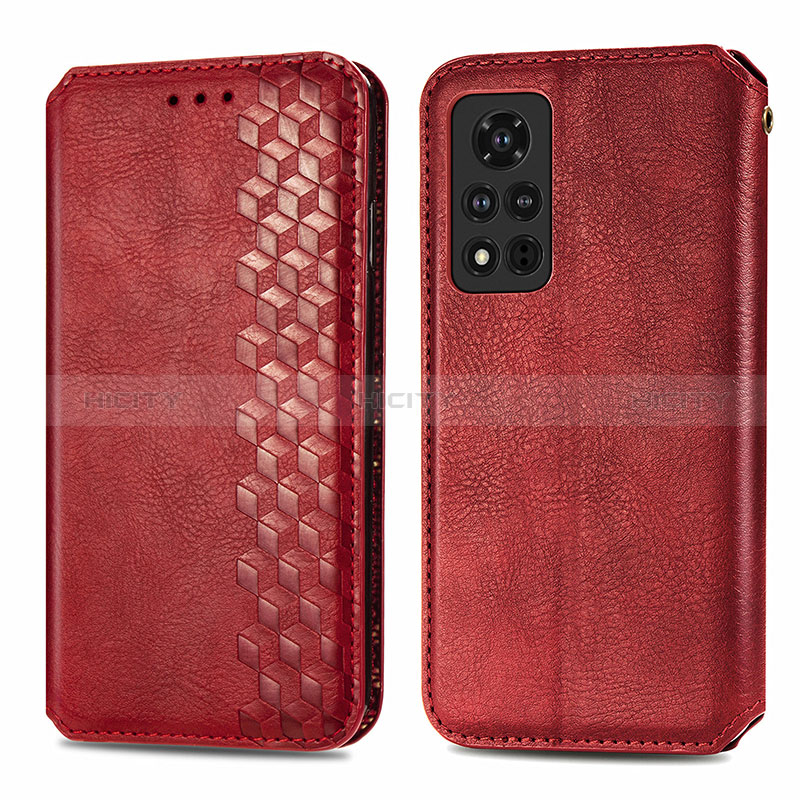 Funda de Cuero Cartera con Soporte Carcasa S01D para Huawei Honor V40 5G Rojo