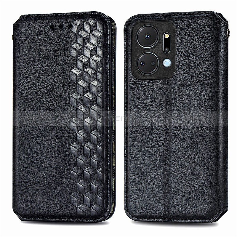 Funda de Cuero Cartera con Soporte Carcasa S01D para Huawei Honor X7a Negro