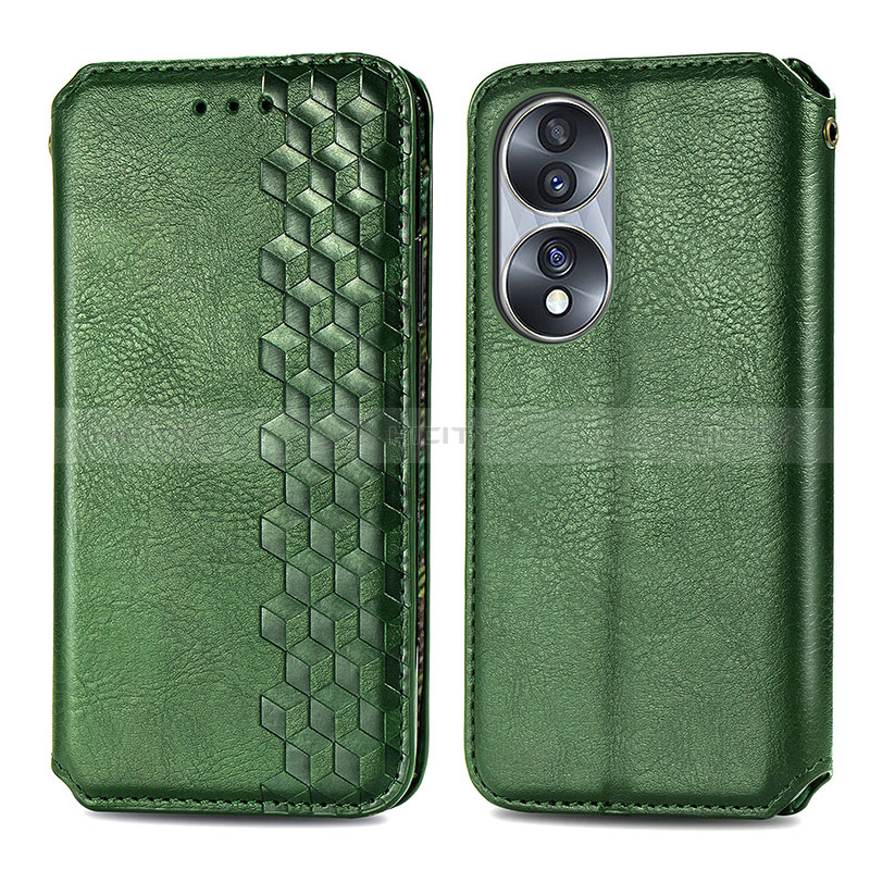 Funda de Cuero Cartera con Soporte Carcasa S01D para Huawei Honor X7b Verde