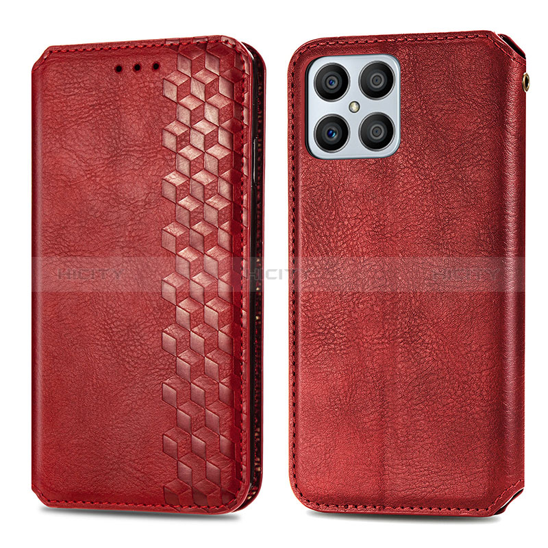 Funda de Cuero Cartera con Soporte Carcasa S01D para Huawei Honor X8 4G Rojo