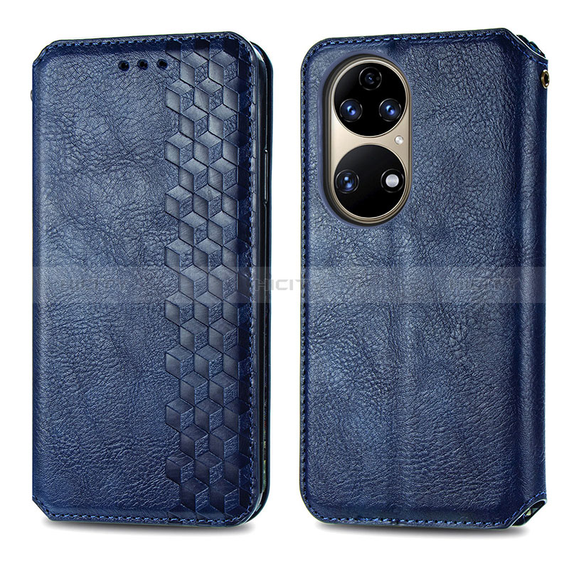 Funda de Cuero Cartera con Soporte Carcasa S01D para Huawei P50e Azul