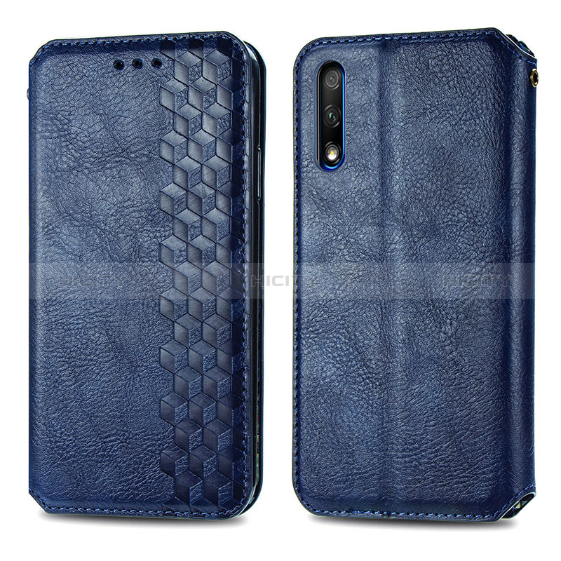 Funda de Cuero Cartera con Soporte Carcasa S01D para Huawei Y9 Prime (2019) Azul