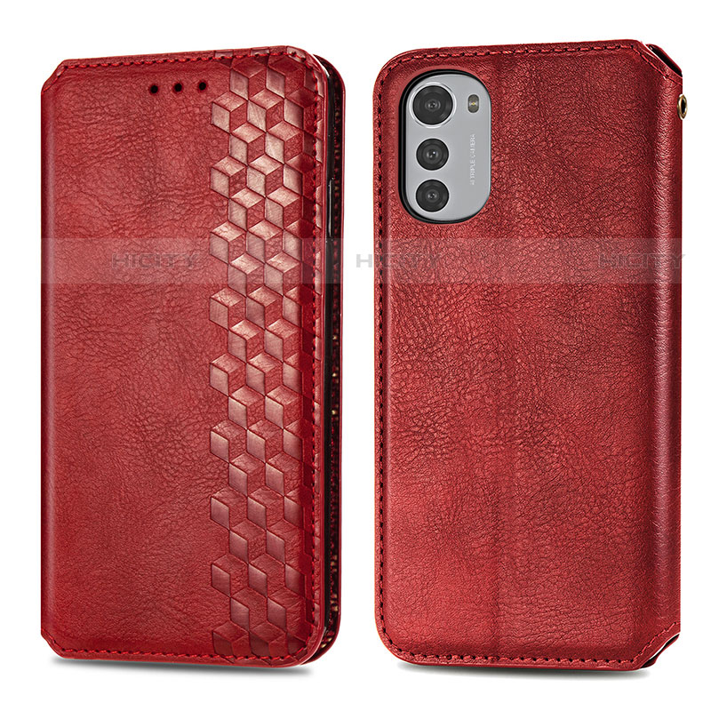 Funda de Cuero Cartera con Soporte Carcasa S01D para Motorola Moto E32 Rojo