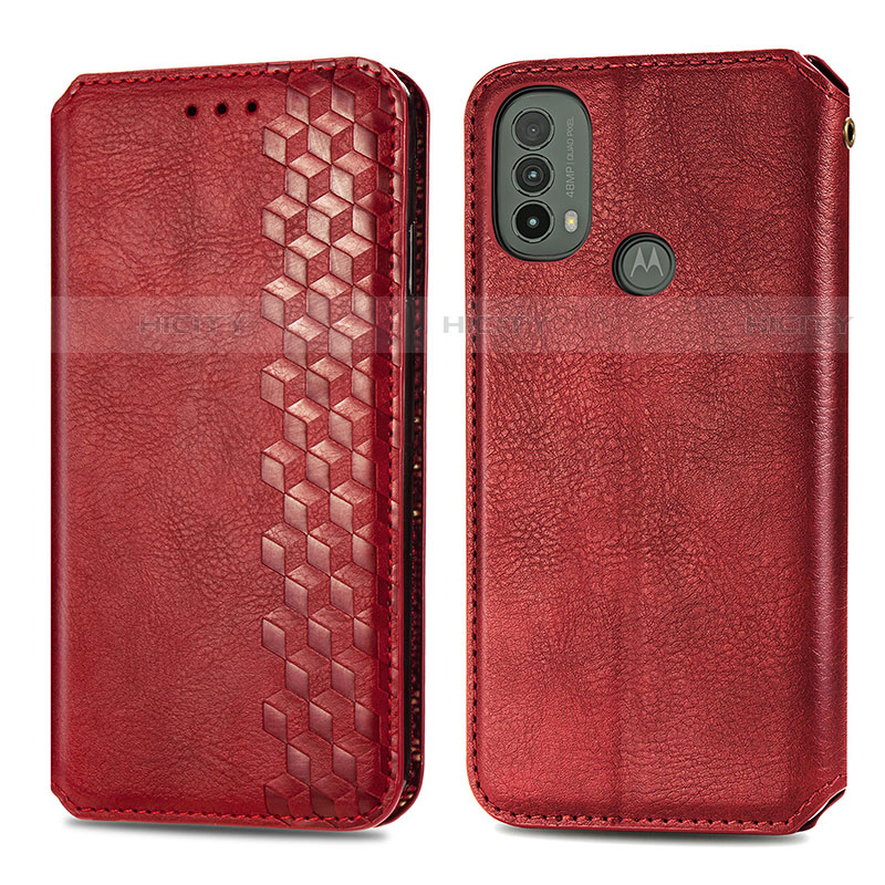 Funda de Cuero Cartera con Soporte Carcasa S01D para Motorola Moto E40 Rojo