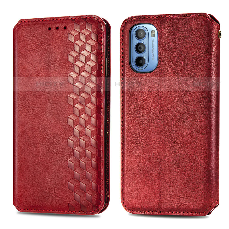 Funda de Cuero Cartera con Soporte Carcasa S01D para Motorola Moto G41 Rojo