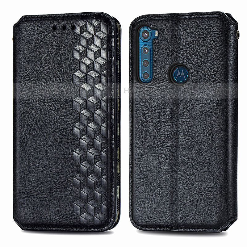 Funda de Cuero Cartera con Soporte Carcasa S01D para Motorola Moto One Fusion Plus Negro