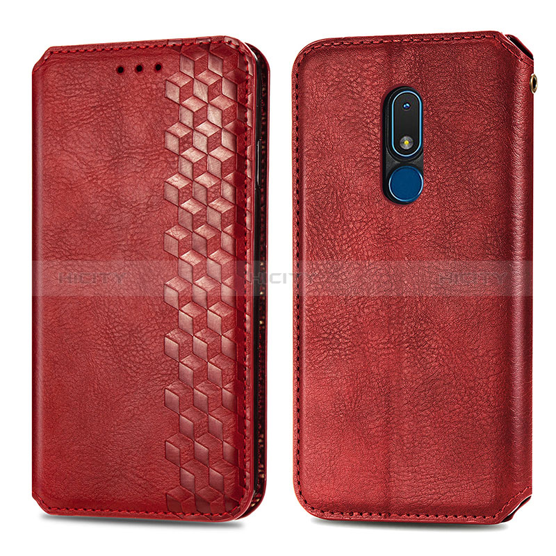 Funda de Cuero Cartera con Soporte Carcasa S01D para Nokia C3 Rojo