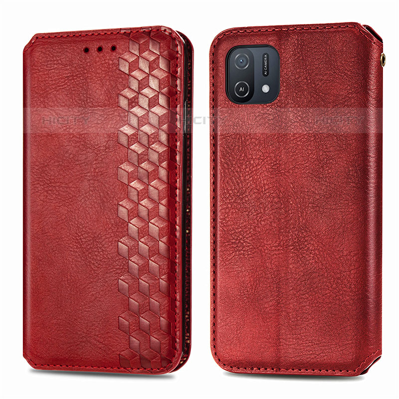 Funda de Cuero Cartera con Soporte Carcasa S01D para Oppo A16e Rojo