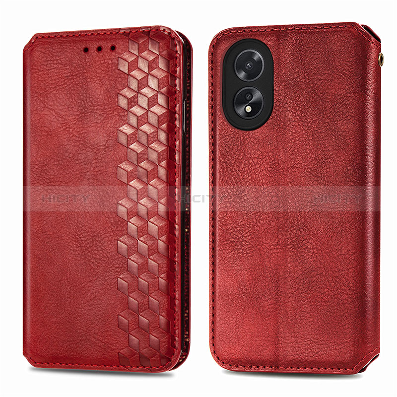 Funda de Cuero Cartera con Soporte Carcasa S01D para Oppo A38 Rojo