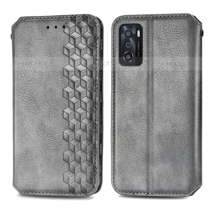 Funda de Cuero Cartera con Soporte Carcasa S01D para Oppo A55S 5G Gris