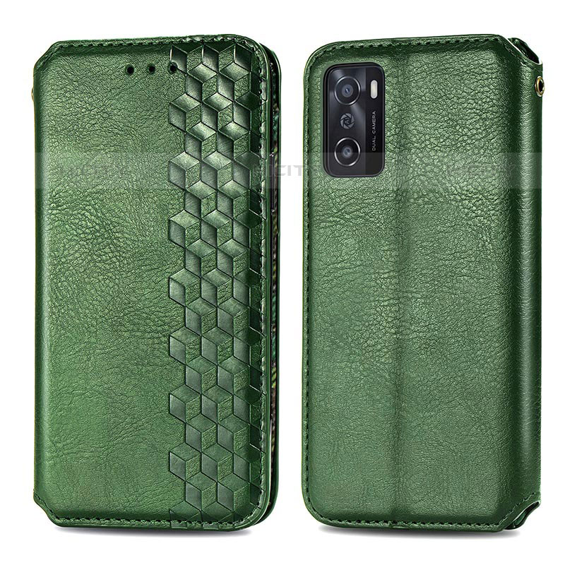 Funda de Cuero Cartera con Soporte Carcasa S01D para Oppo A55S 5G Verde