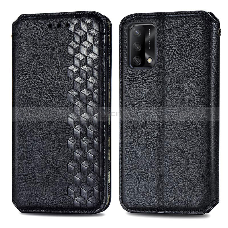 Funda de Cuero Cartera con Soporte Carcasa S01D para Oppo F19 Negro