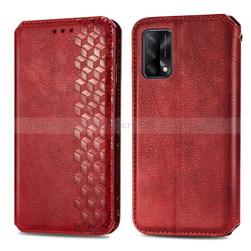 Funda de Cuero Cartera con Soporte Carcasa S01D para Oppo F19s Rojo