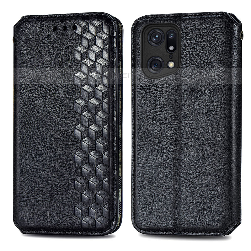 Funda de Cuero Cartera con Soporte Carcasa S01D para Oppo Find X5 Pro 5G Negro