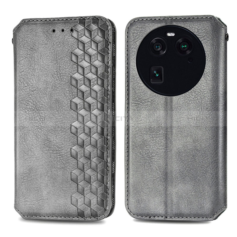 Funda de Cuero Cartera con Soporte Carcasa S01D para Oppo Find X6 5G Gris